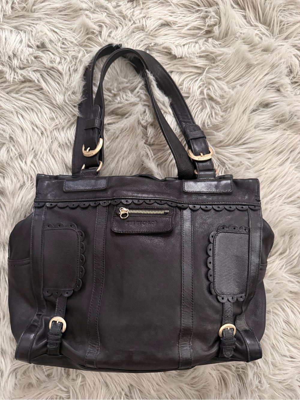 See By Chloe Black Poya Leather Scalloped Trim Shoulder Bag